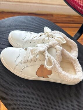 kate spade White Leather Sneaker Mules with Tan Spade Accent
